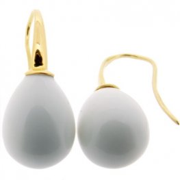 Yellow Gold & White Agate Pendant Earrings - 18kt