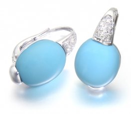 A Pair of Turquoise and Diamond Earrings - 18ct white gold