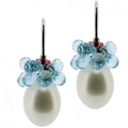 Briolette Blue Topaz and Pearl Drop Earrings - 18K