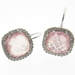 18K cluster earrings set with Rose Quartz and Diamonds